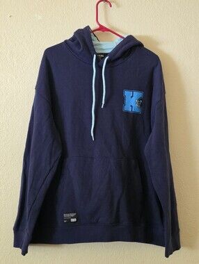 BT21  Men's Navy Blue Hooded Pullover with Light Blue Trim Size XL.